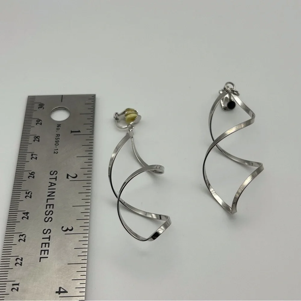 Long Silver Tone Large Infinity Hoop Clip On Earrings